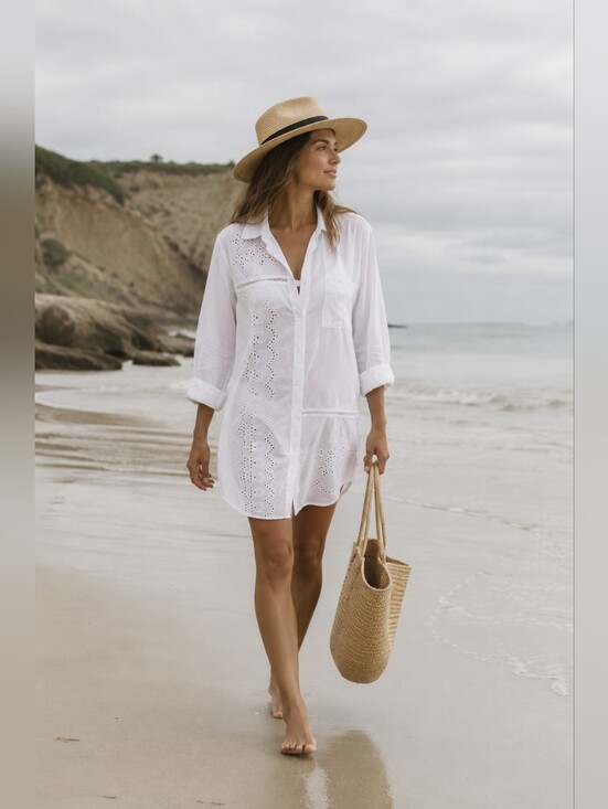 J. Crew Other - J. Crew Cotton Voile Beach Shirt in White Eyelet Coastal Cottagecore Women's S